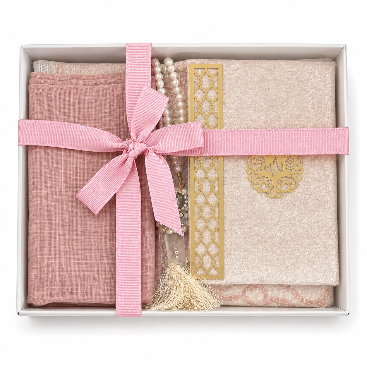 6pcs gift set, Quran, prayer mat, scarp, tasbeeh33 beads, digital tasbeeh, attar,