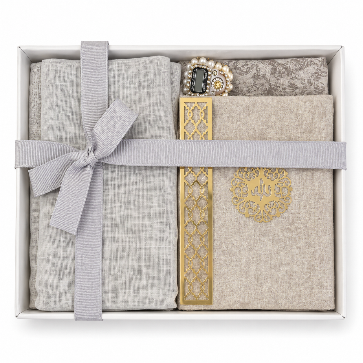 6pcs gift set, Quran, prayer mat, scarp, tasbeeh33 beads, digital tasbeeh, attar,
